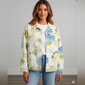 Appleseed Vintage Floral Cream Hydranger Cotton Jacket Size XL